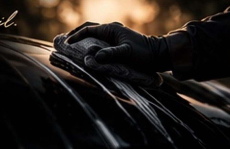 Gloved hands refining a vehicle finish